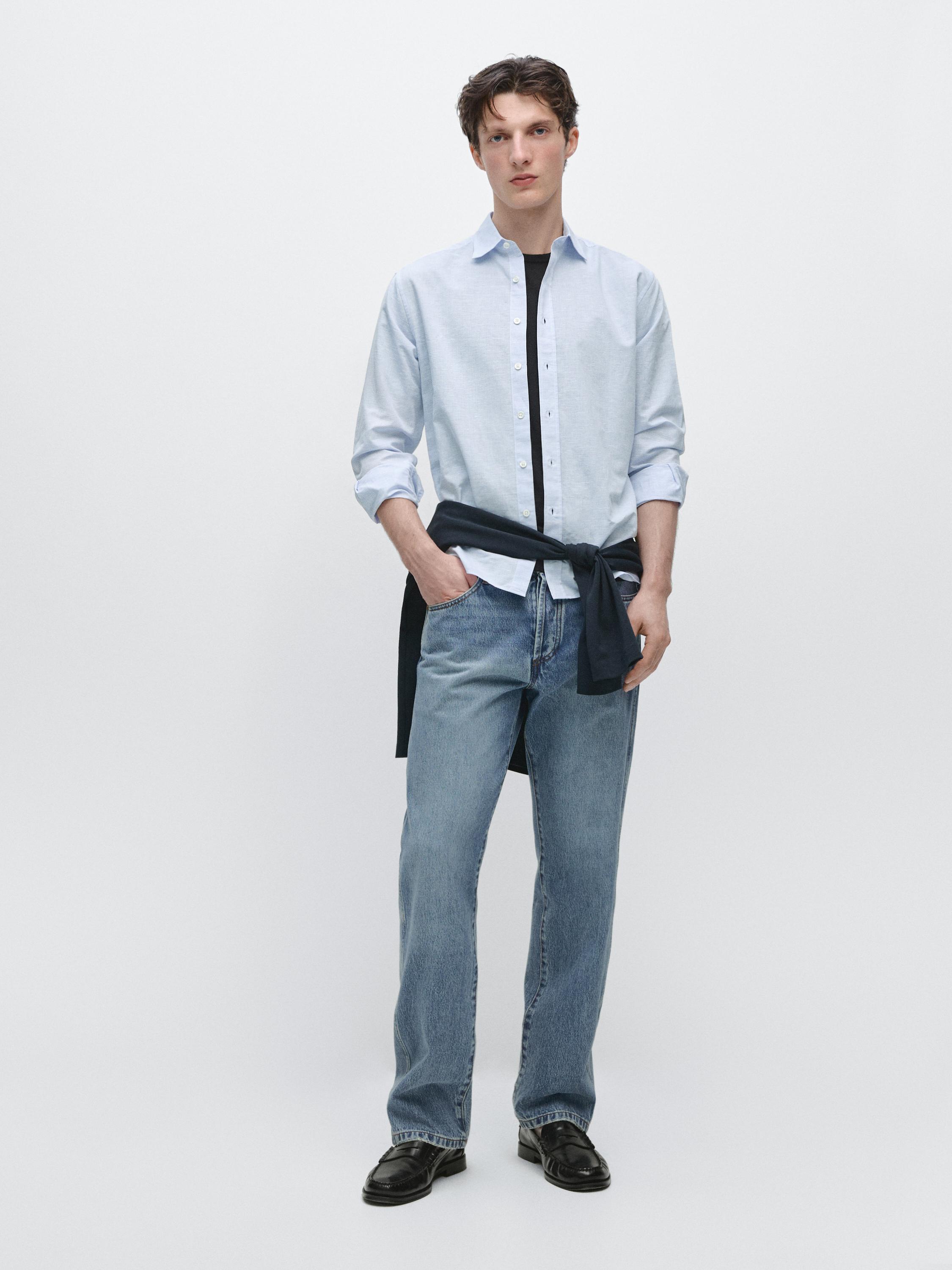 Regular fit linen blend shirt